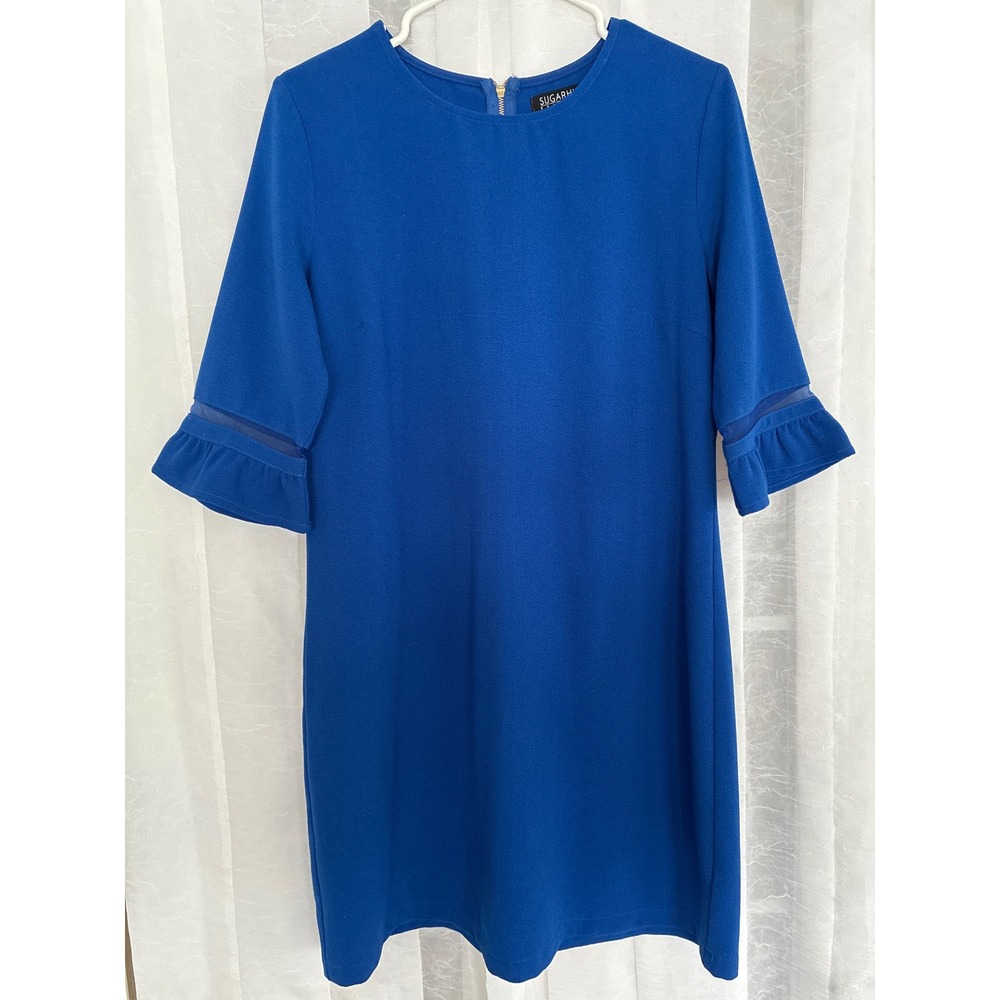 Sugarhill Boutique Royal Blue Mesh Ruffle Sleeve Shift Dress US 8 Exposed Zipper